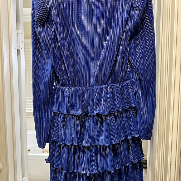 Lovers and Friends Blue Metallic Ruffle Dress - Picture 2 of 4